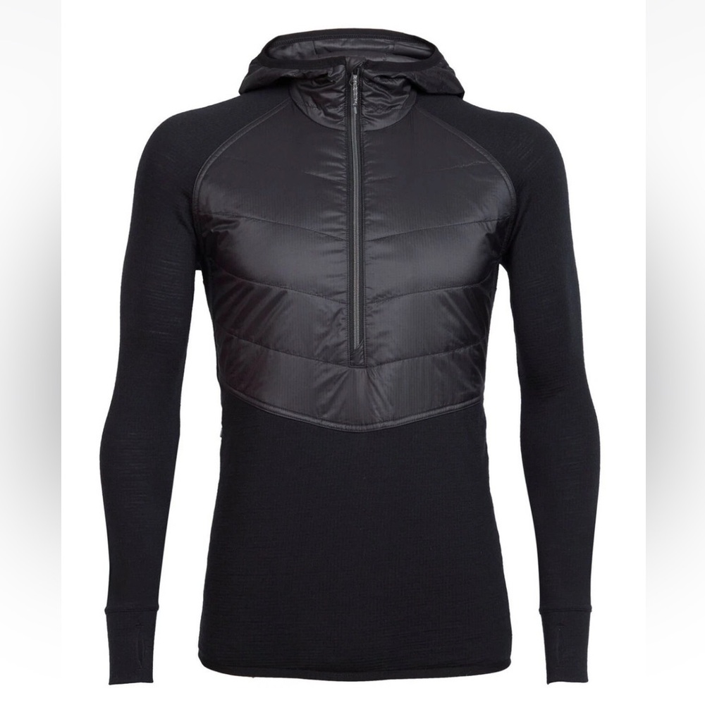 Icebreaker Merino Wool 1/2 Zip Ellipse Merinoloft Hooded Jacket Black EUC